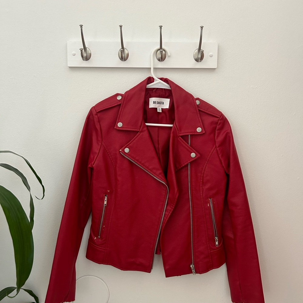 Red Faux Leather Biker Jacket